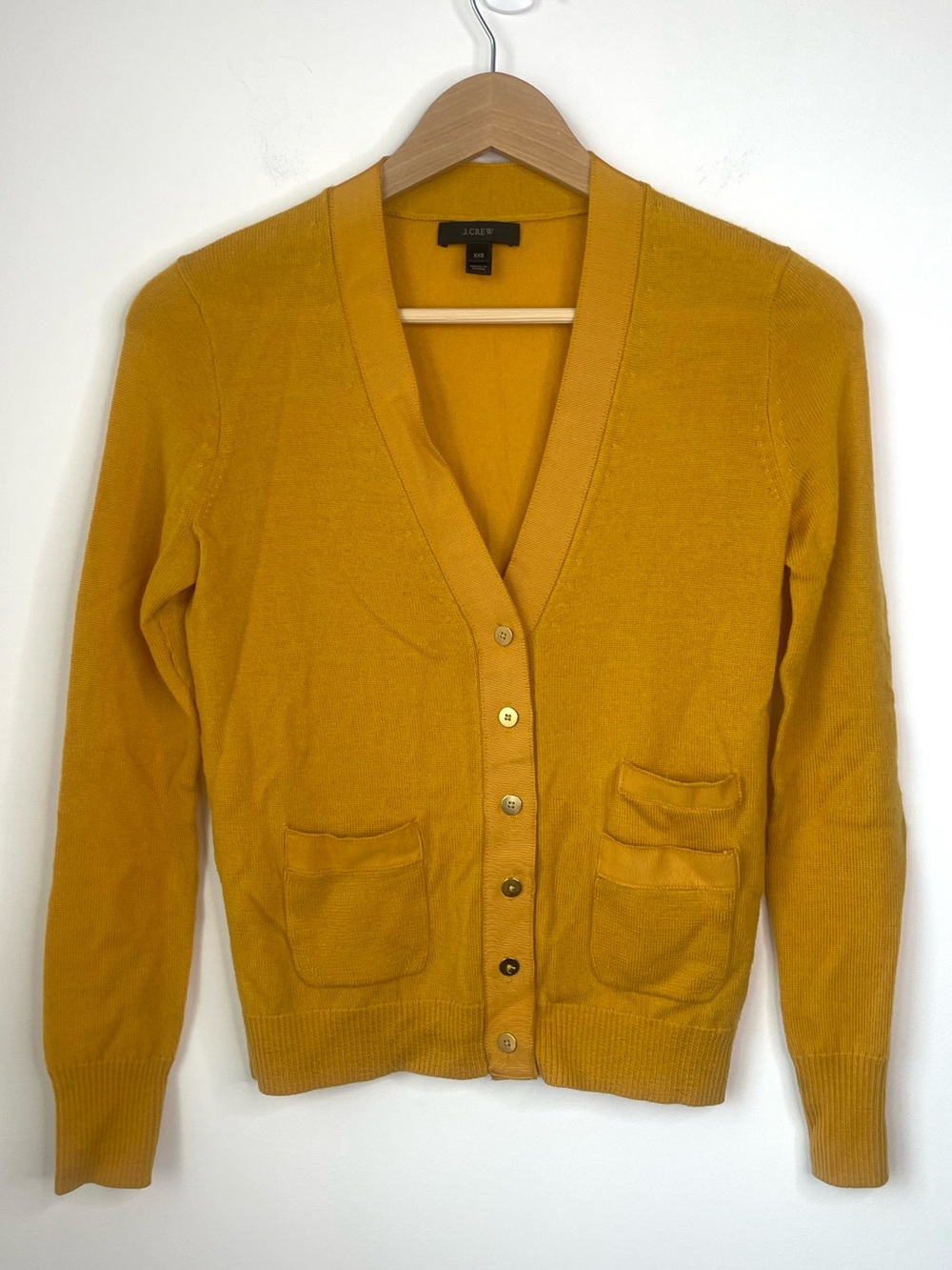 J. Crew Harlow cardigan sweater in mustard yellow merino wool